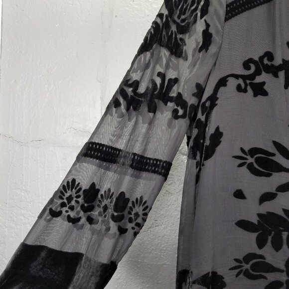 STARING AT STARS Mini Dress Sm Black Velvet Burnout Floral Sheer Net Lined Roses - Picture 4 of 13